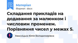 Складання прикладів на додавання за малюнком і числовим променем. Порівняння чисел у межах 5.