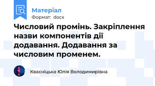 Числовий промінь. Закріплення назви компонентів дії додавання. Додавання за числовим променем.