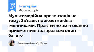 Мультимедійна презентація на тему: Зв'язок прикметників з іменниками. Практичне змінювання прикметників за зразком один — багато