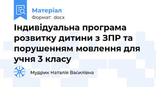 Індивідуальна програма розвитку дитини з ЗПР та порушенням мовлення для учня 3 класу