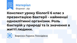 Конспект уроку біології 6 клас з презентацією Бактерії - найменші одноклітинні організми. Роль бактерій у природі та їх значення в житті людини.