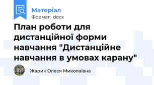 План роботи для дистанційної форми  навчання "Дистанційне навчання в умовах карану"