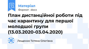 План дистанційної роботи під час карантину для першої молодшої групи (13.03.2020-03.04.2020)