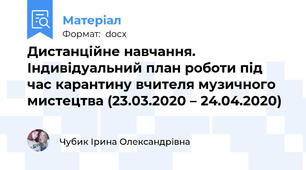 Дистанційне навчання. Індивідуальний план роботи під час карантину вчителя музичного мистецтва (23.03.2020 – 24.04.2020)