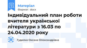 Індивідуальний план роботи вчителя української літератури з 16.03 по 24.04.2020 року