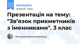 Презентація на тему: "Зв’язок прикметників з іменниками". 3 клас