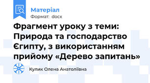 Фрагмент уроку з теми: Природа та господарство Єгипту, з використанням прийому «Дерево запитань»