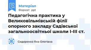 Педагогічна практика у Великовільмівській філії опорного закладу Садівської загальноосвітньої школи І-ІІІ ст.