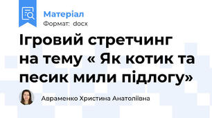 Ігровий стретчинг  на тему « Як котик та песик мили підлогу»