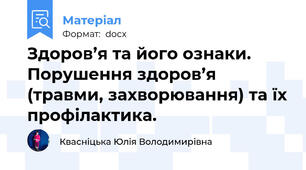 Здоров’я та його ознаки. Порушення здоров’я (травми, захворювання) та їх профілактика.