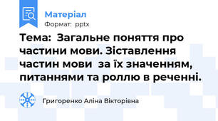 Тема:  Загальне поняття про частини мови. Зіставлення частин мови  за їх значенням, питаннями та роллю в реченні.