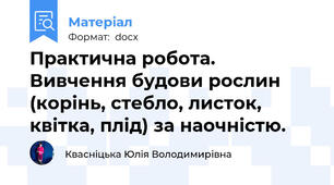 Практична робота. Вивчення будови рослин (корінь, стебло, листок, квітка, плід) за наочністю.