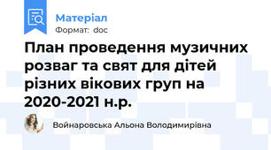 План проведення музичних розваг та свят для дітей різних вікових груп на 2020-2021 н.р.