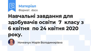 Навчальні завдання для здобувачів освіти  7  класу з 6 квітня  по 24 квітня 2020 року.