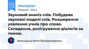 Звуковий аналіз слів. Побудова звукової моделі слів. Розширення уявлення учнів про слово. Складання, розігрування діалогів за темою.