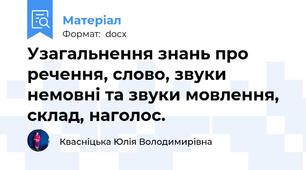 Узагальнення знань про речення, слово, звуки немовні та звуки мовлення, склад, наголос.