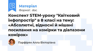 Конспект STEM-уроку "Квітковий інфопростір" в 8 класі на тему: «Абсолютні, відносні й мішані посилання на комірки та діапазони комірок»