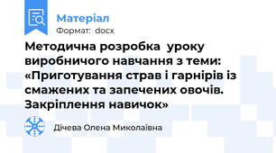Методична розробка  уроку виробничого навчання з теми: «Приготування страв і гарнірів із смажених та запечених овочів. Закріплення навичок»