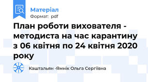 План роботи вихователя - методиста на час карантину з 06 квітня по 24 квітня 2020 року