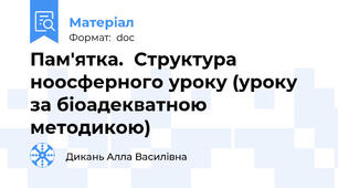 Пам'ятка.  Структура ноосферного уроку (уроку за біоадекватною методикою)