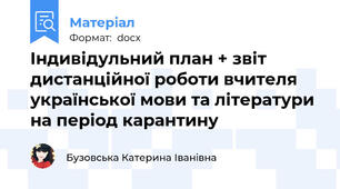 Індивідульний план + звіт дистанційної роботи вчителя української мови та літератури на період карантину