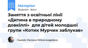 Заняття з освітньої лінії «Дитина в природному довкіллі»  для дітей молодшої групи «Котик Мурчик заблукав»