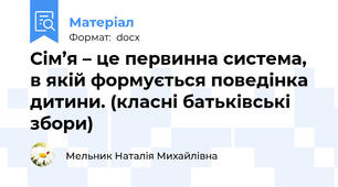 Сім’я – це первинна система, в якій формується поведінка дитини. (класні батьківські збори)
