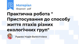 Практична робота " Пристосування до способу життя птахів різних екологічних груп"
