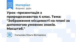 Урок -презентація з природознавства 4 клас. Тема:  "Зображення місцевості на плані за допомогою умовних знаків. Масштаб."