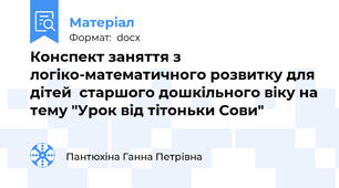 Конспект заняття з логіко-математичного розвитку для дітей  старшого дошкільного віку на тему "Урок від тітоньки Сови"