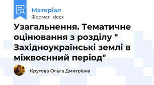 Узагальнення. Тематичне оцінювання з розділу " Західноукраїнські землі в міжвоєнний період"