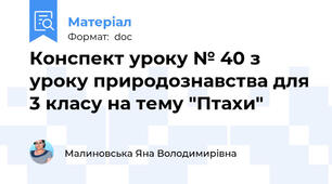 Конспект уроку № 40 з уроку природознавства для 3 класу на тему "Птахи"