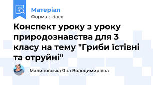 Конспект уроку з уроку природознавства для 3 класу на тему "Гриби їстівні та отруйні"