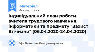 Індивідуальний план роботи вчителя трудового навчання, інформатики та предмету "Захист Вітчизни" (06.04.2020-24.04.2020)