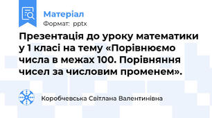Презентація до уроку математики у 1 класі на тему «Порівнюємо числа в межах 100. Порівняння чисел за числовим променем».
