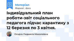 Індивідуальний план роботи-звіт соціального педагога підчас карантину з 12 березня по 3 квітня.
