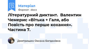 Літературний диктант.  Валентин Чемерис «Вітька + Галя, або Повість про перше кохання». Частина 7.