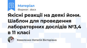 Якісні реакції на деякі йони. Шаблон для проведення лабораторних дослідів №3,4 в 11 класі