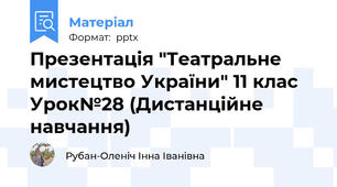 Презентація "Театральне мистецтво України" 11 клас Урок№28 (Дистанційне навчання)