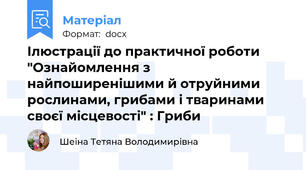 Ілюстрації до практичної роботи "Ознайомлення з найпоширенішими й отруйними рослинами, грибами і тваринами своєї місцевості" : Гриби