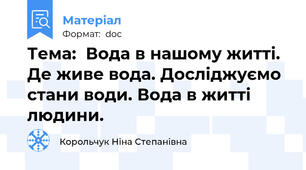 Тема:  Вода в нашому житті. Де живе вода. Досліджуємо стани води. Вода в житті людини.