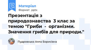 Презентація з природознавства  3 клас за темою "Гриби  -  організми.  Значення грибів для природи."