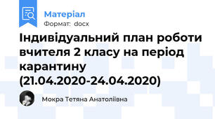 Індивідуальний план роботи вчителя 2 класу на період карантину (21.04.2020-24.04.2020)