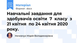 Навчальні завдання для здобувачів освіти  7  класу  з 21 квітня  по 24 квітня 2020 року.