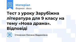 Тест з уроку Зарубіжна література для 9 класу на тему «Нова драма». Відповіді