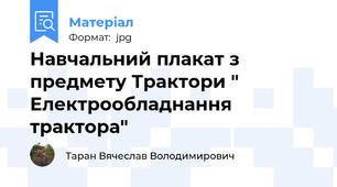 Навчальний плакат з предмету Трактори " Електрообладнання трактора"