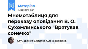Мнемотаблиця для переказу оповідання В. О. Сухомлинського "Врятував сонечко"