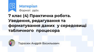 7 клас (4) Практична робота. Уведення, редагування та форматування даниху середовищітабличногопроцесора