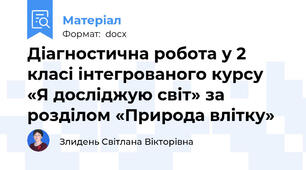 Діагностична робота у 2 класі інтегрованого курсу «Я досліджую світ» за розділом «Природа влітку»