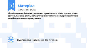 Відображення базових графічних примітивів – лінія, прямокутник, сектор, ламана, еліпс, налаштування стилю та кольору примітивів засобами мови програмування